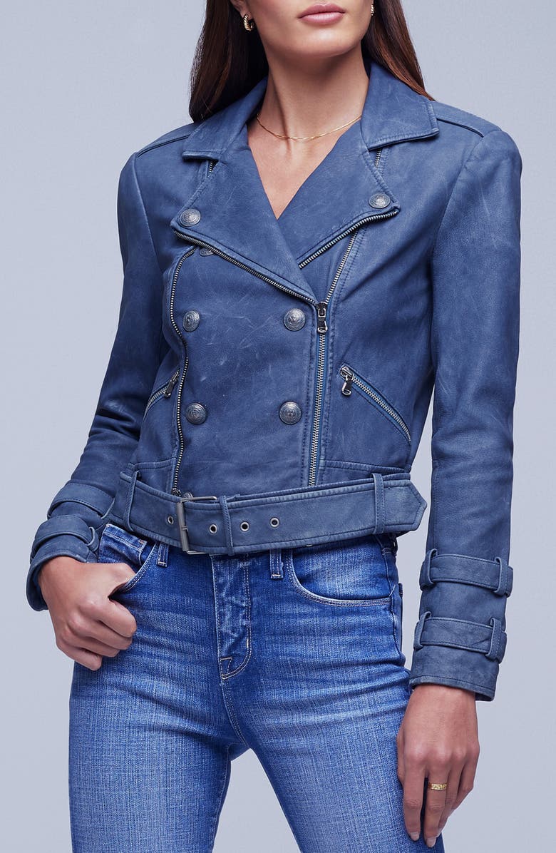 L'AGENCE Bllie Belted Leather Moto Jacket, Alternate, color, 