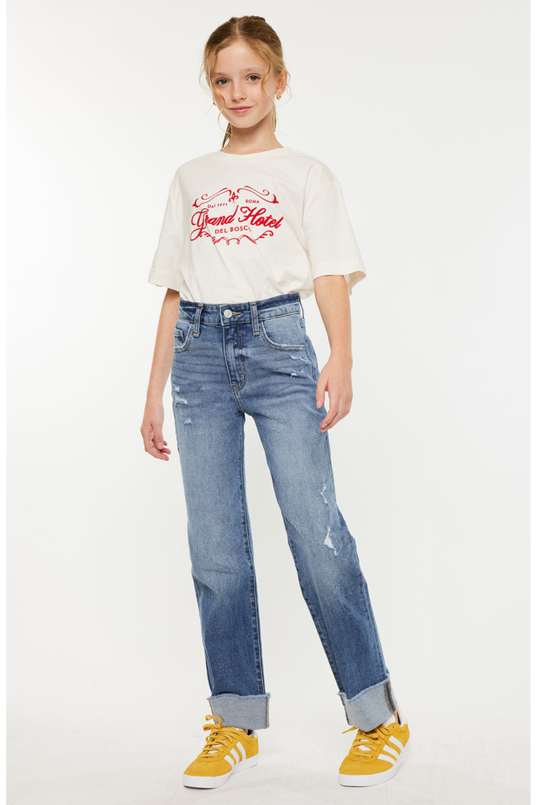 Nia High Rise Kid Straight Jeans, Alternate, color, Medium Wash