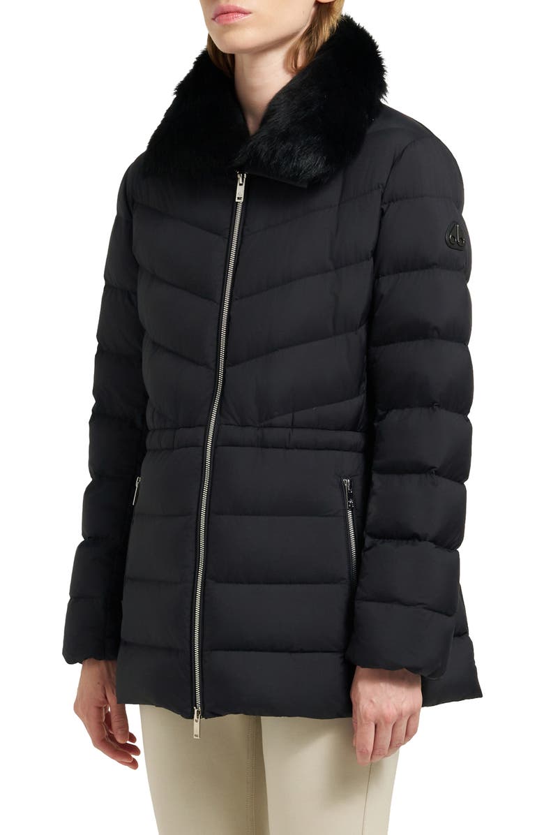 Moose Knuckles Belle Cote Genuine Shearling Collar Water Repellent 800 Fill Power Down Puffer Jacket, Alternate, color, Black