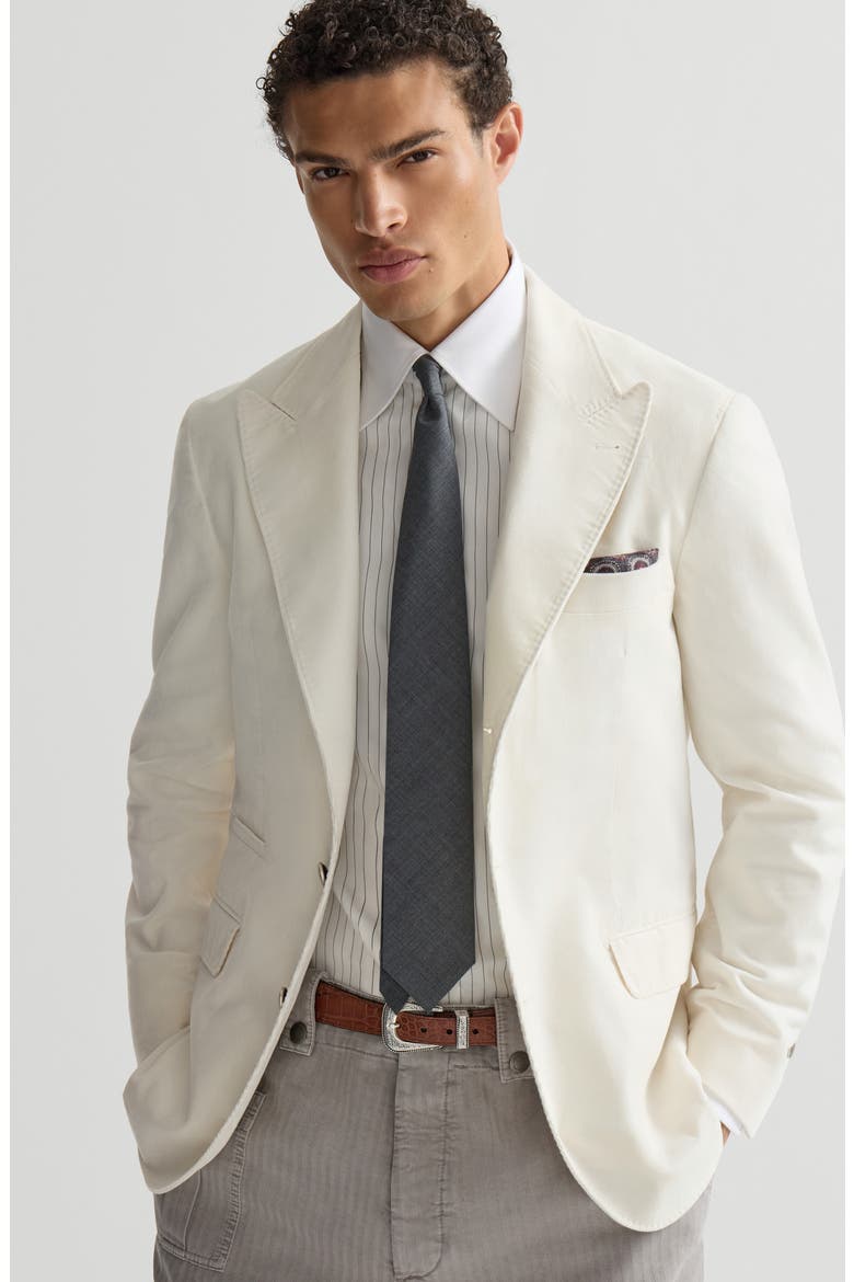 Sea Island cotton narrow wale corduroy deconstructed blazer with large peak lapels and metal buttons, Alternate, color, Panama