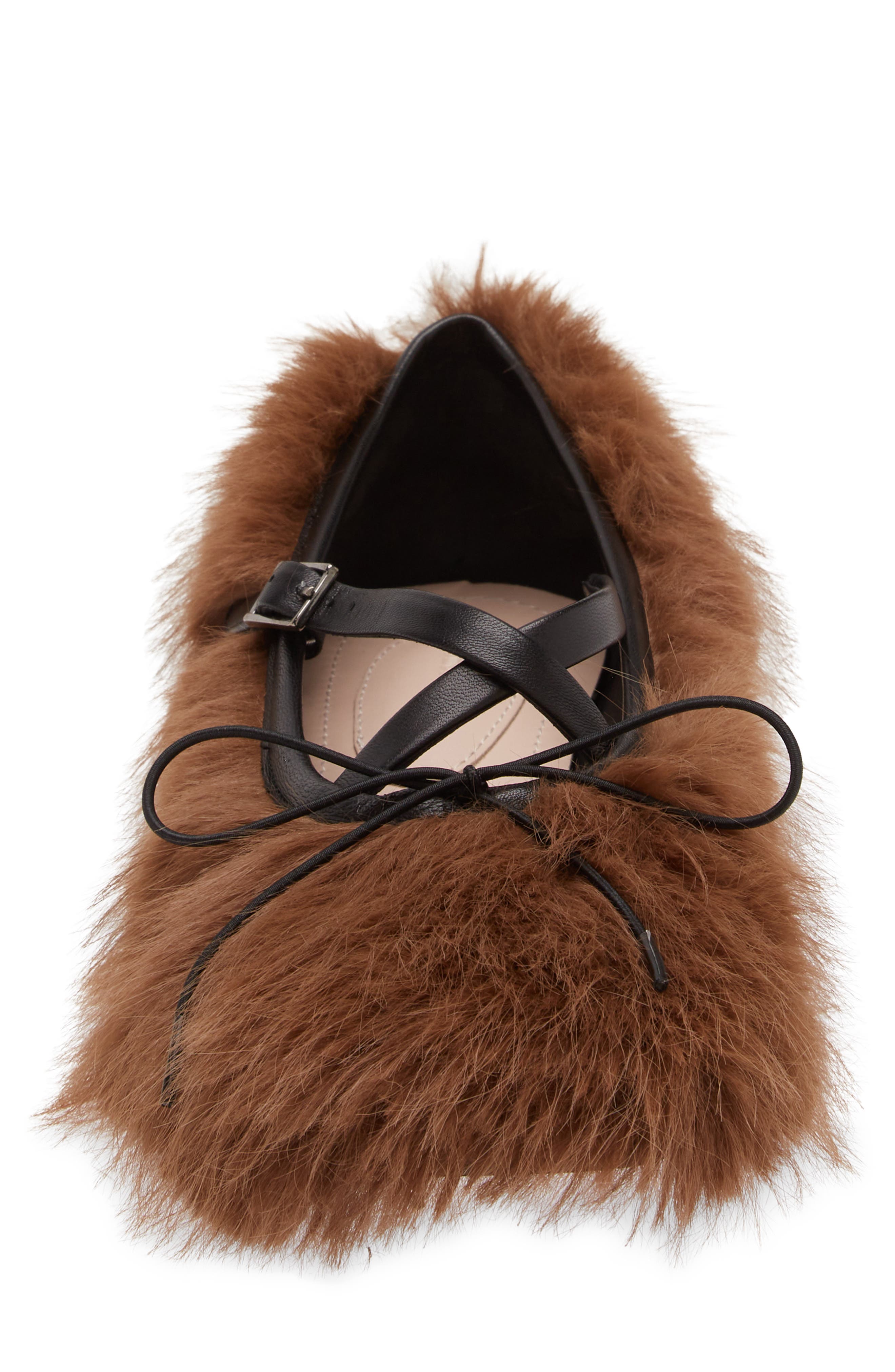 Simone Rocha Faux Fur Crisscross Strap Ballet Flat, Alternate, color, 