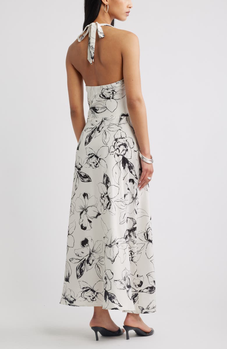 Open Edit Halter Maxi Dress, Alternate, color, Ivory- Black Flowers