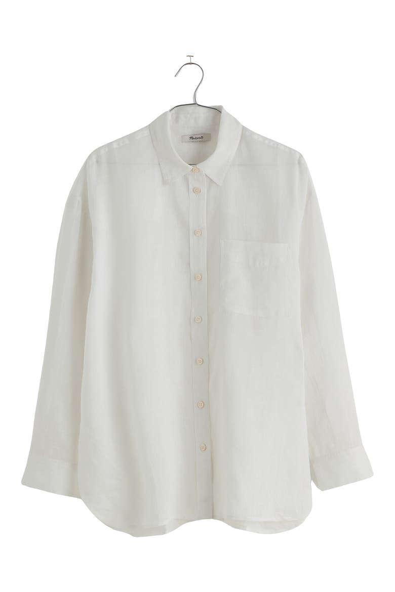 The Oversized Ramie Button-Up Shirt, Main, color, EYELET WHITE