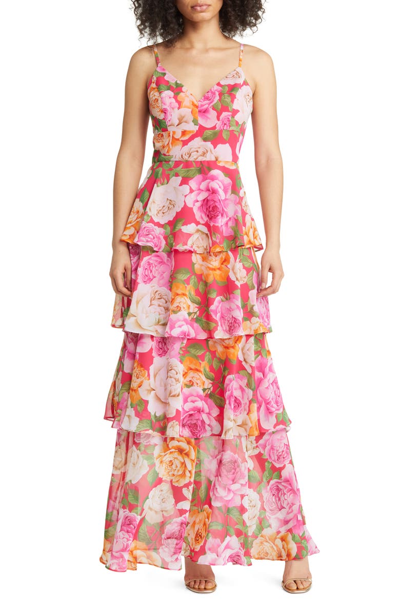 Eliza J Floral Tiered Gown, Main, color,
