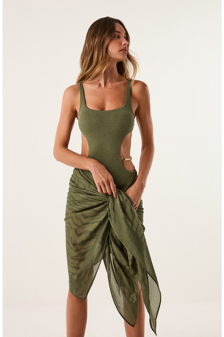 Printed Sarong Cover-Up, Alternate, color, DARK GREEN