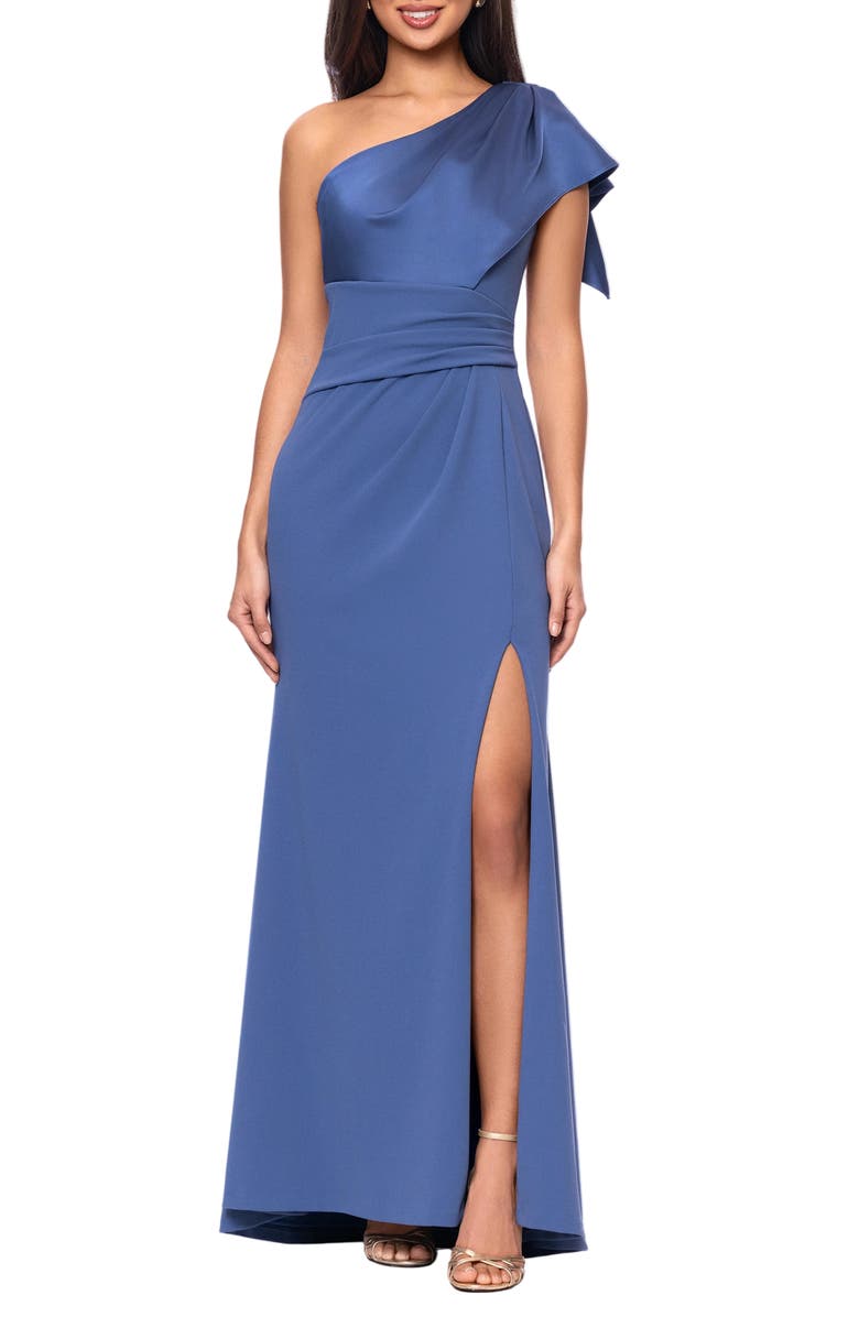 Betsy & Adam One-Shoulder Ruched Gown, Main, color, Slate