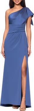 Betsy & Adam One-Shoulder Ruched Gown