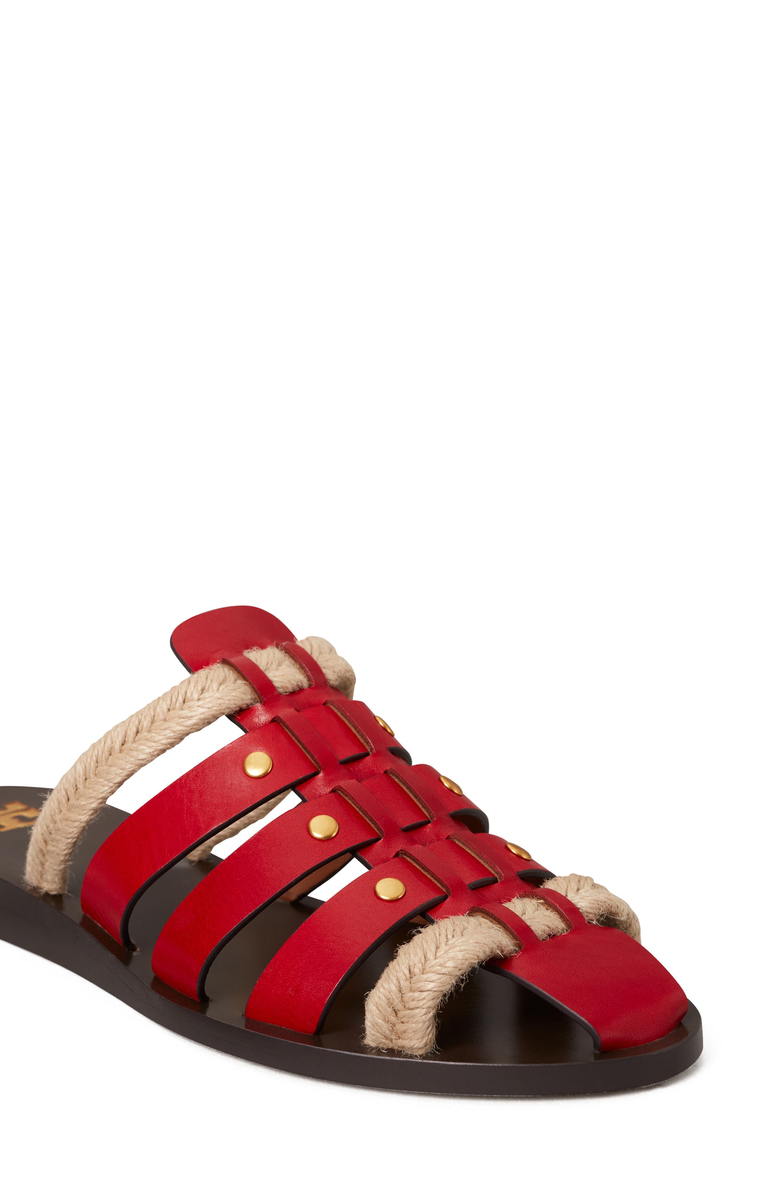 Mixed Media Fisherman Mule Sandal, Alternate, color, TORY RED/ TORY RED/ TORY RED