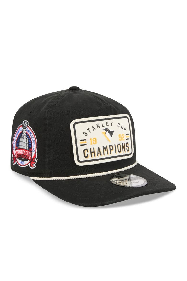 Men's New Era  Black Pittsburgh Penguins Throwback Stanley Cup Champions Side Patch 19TWENTY Adjustable Hat, Main, color, Black