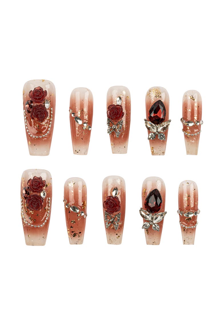 Crimson Rose Long Square Press-On Nails, Main, color, Red