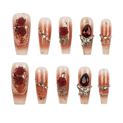 Crimson Rose Long Square Press-On Nails