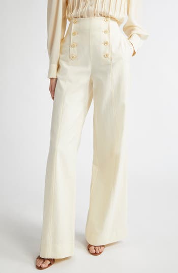 Ulla Johnson Yalena Cotton Blend Wide Leg Sailor Pants In Neutral