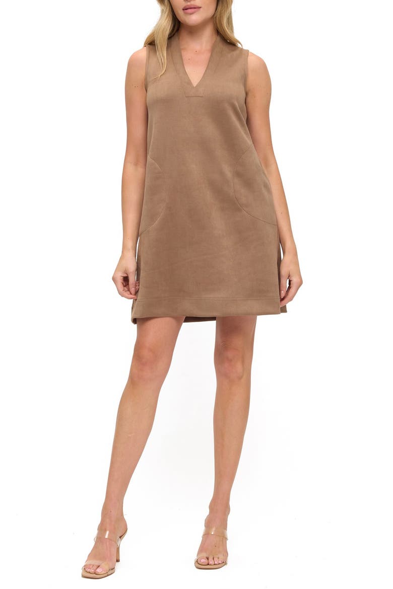 Faux Suede Sleeveless Minidress, Main, color, TAUPE