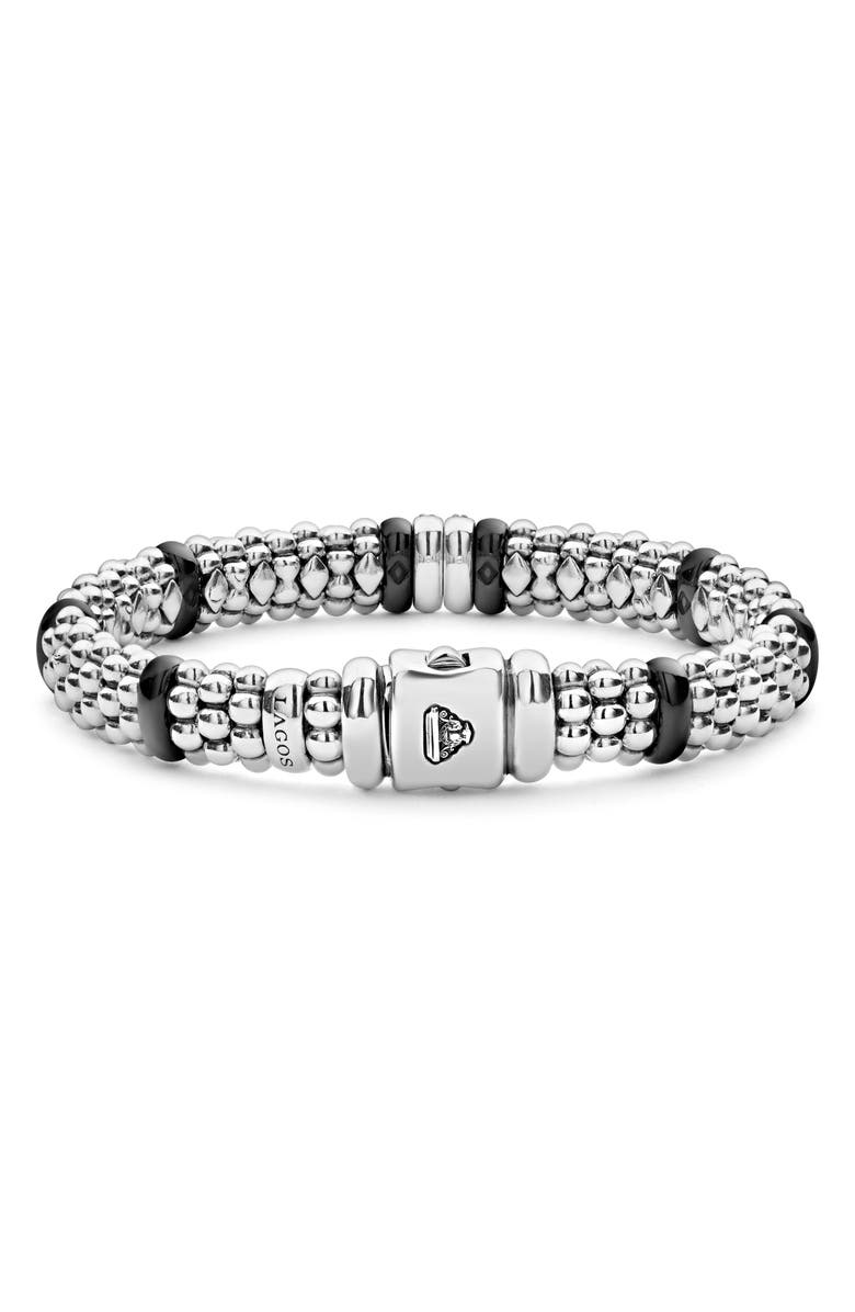 LAGOS Black Caviar Diamond 2-Link Bracelet, Alternate, color, Silver/ Black Ceramic/ Diamond