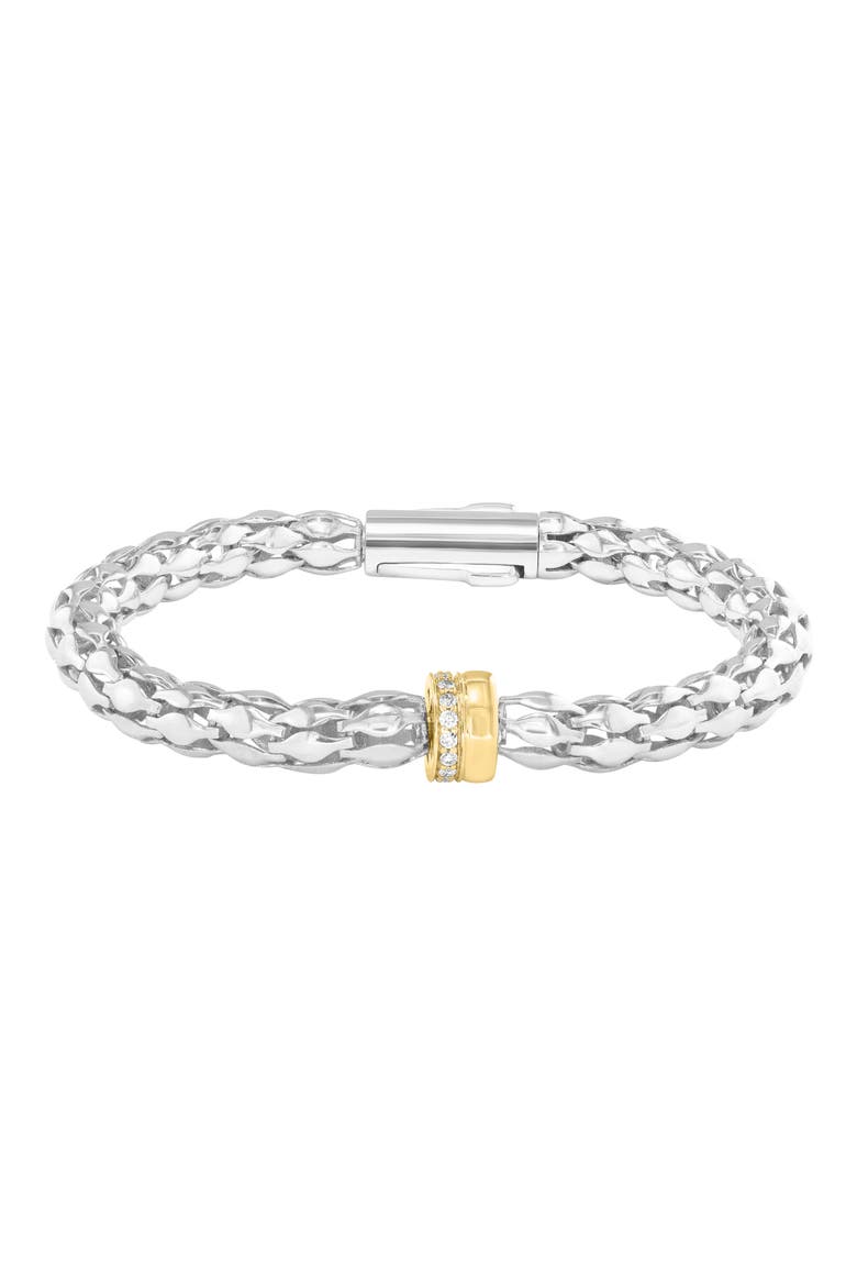 14K Gold & Sterling Silver Diamond Rondelle Chain Bracelet, Main, color, SILVER