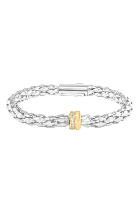 14K Gold & Sterling Silver Diamond Rondelle Chain Bracelet