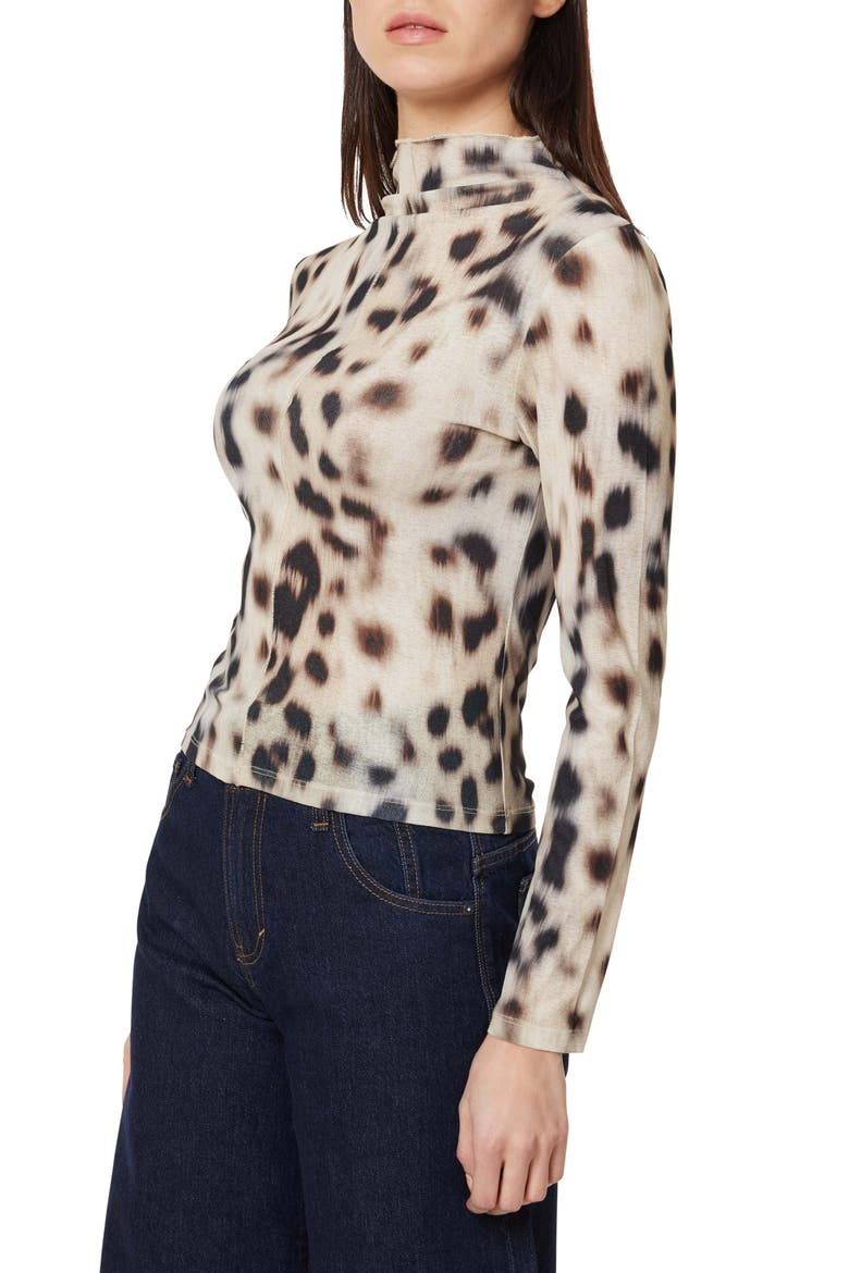 Turtleneck Cotton Blend Top, Alternate, color, WHISPER WHITE ANIMAL PRINT