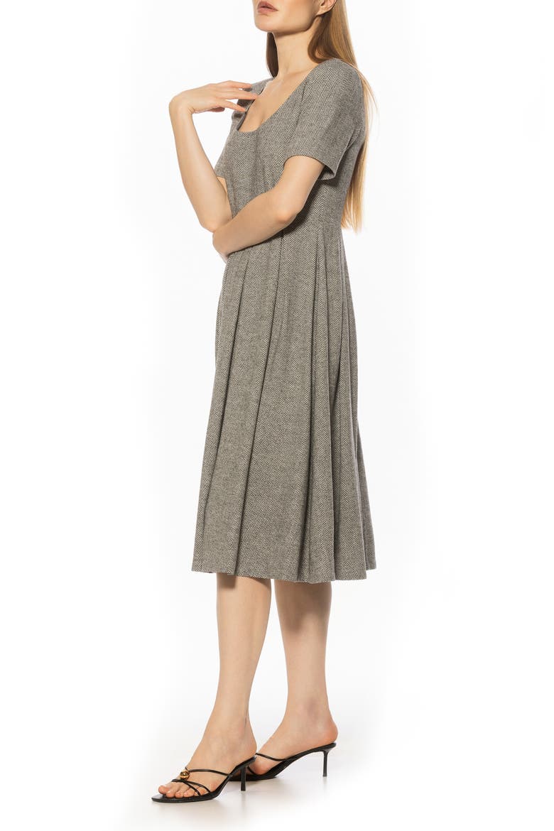 Imani Short Sleeve Pleated Dress, Alternate, color, GREY HERRINGBONE