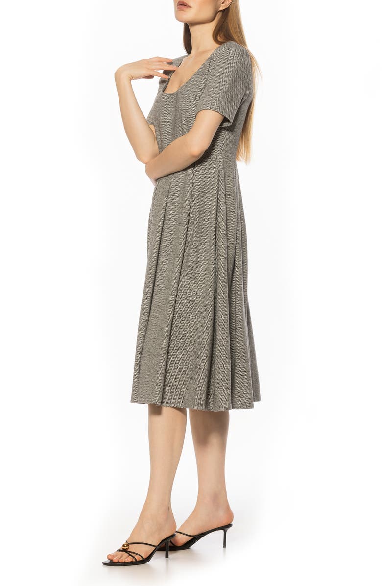 Alexia Admor Imani Short Sleeve Pleated Dress, Alternate, color, Grey Herringbone