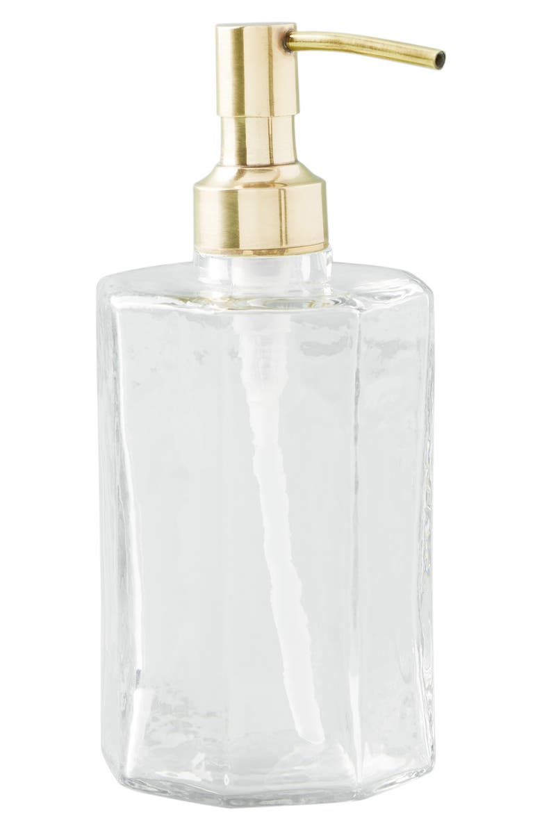 Anthropologie Home Anthropologie Small Glass & Goldtone Soap Dispenser, Alternate, color,