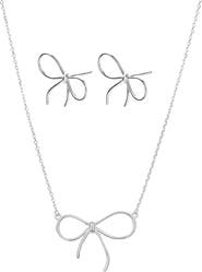 Bearfruit Jewelry Sterling Silver 18k Gold Plated Colette Bow Necklace & Earring Set Dainty