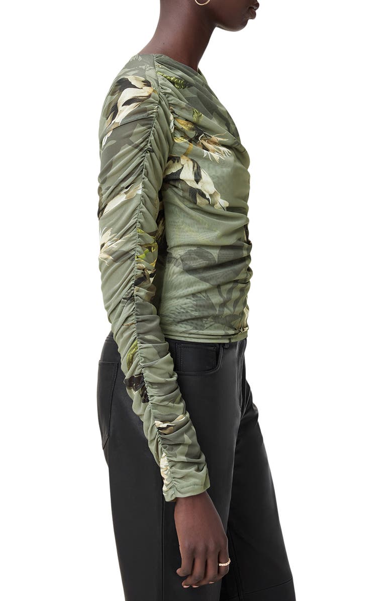 AllSaints Hanako Floral Mesh Top, Alternate, color, Emerge Olive Green
