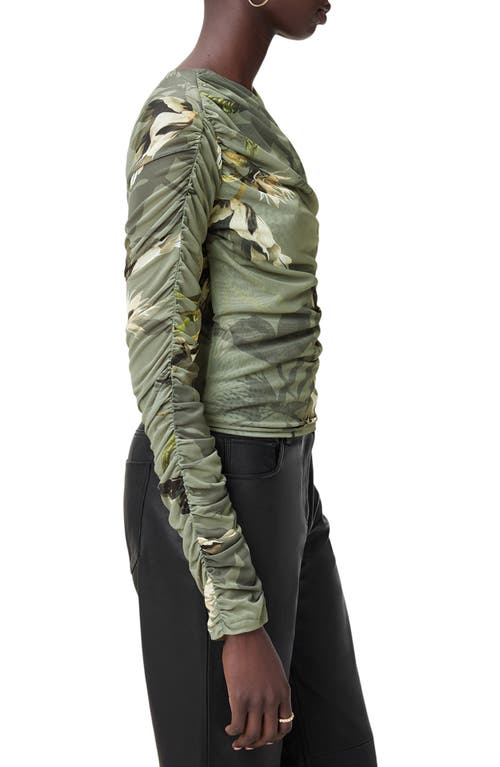 Allsaints Hanako Print Mesh Wrap Top In Emerge Olive Green