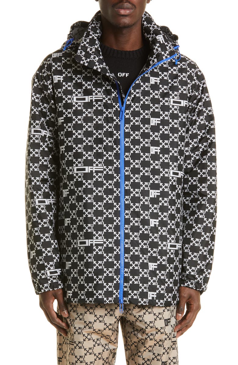 Off-White Monogram Print Hooded Windbreaker, Main, color, 