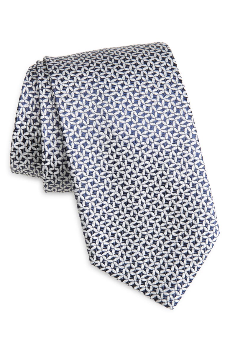 Canali Geometric Pattern Silk Jacquard Tie, Main, color, Navy