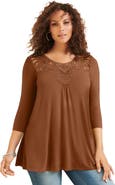 Roaman's Plus Size Crochet Embellished Swing Ultra Femme Tee