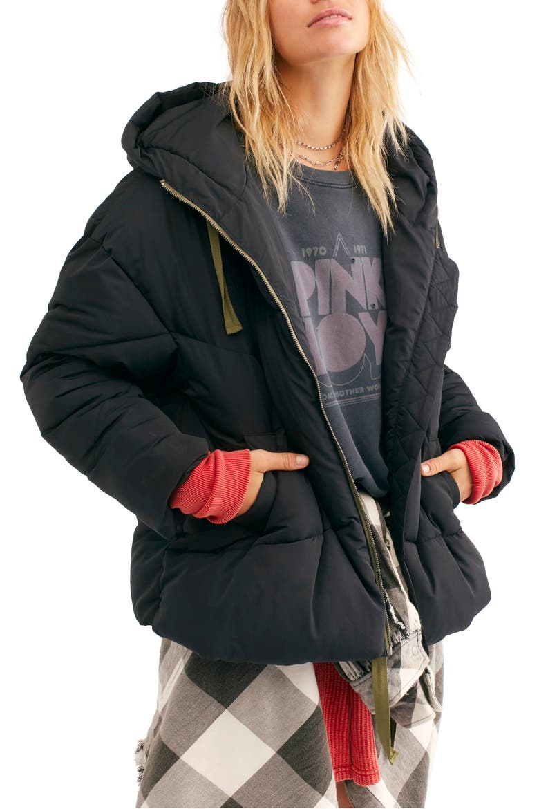 Hailey Hooded Puffer Jacket, Main, color, BLACK