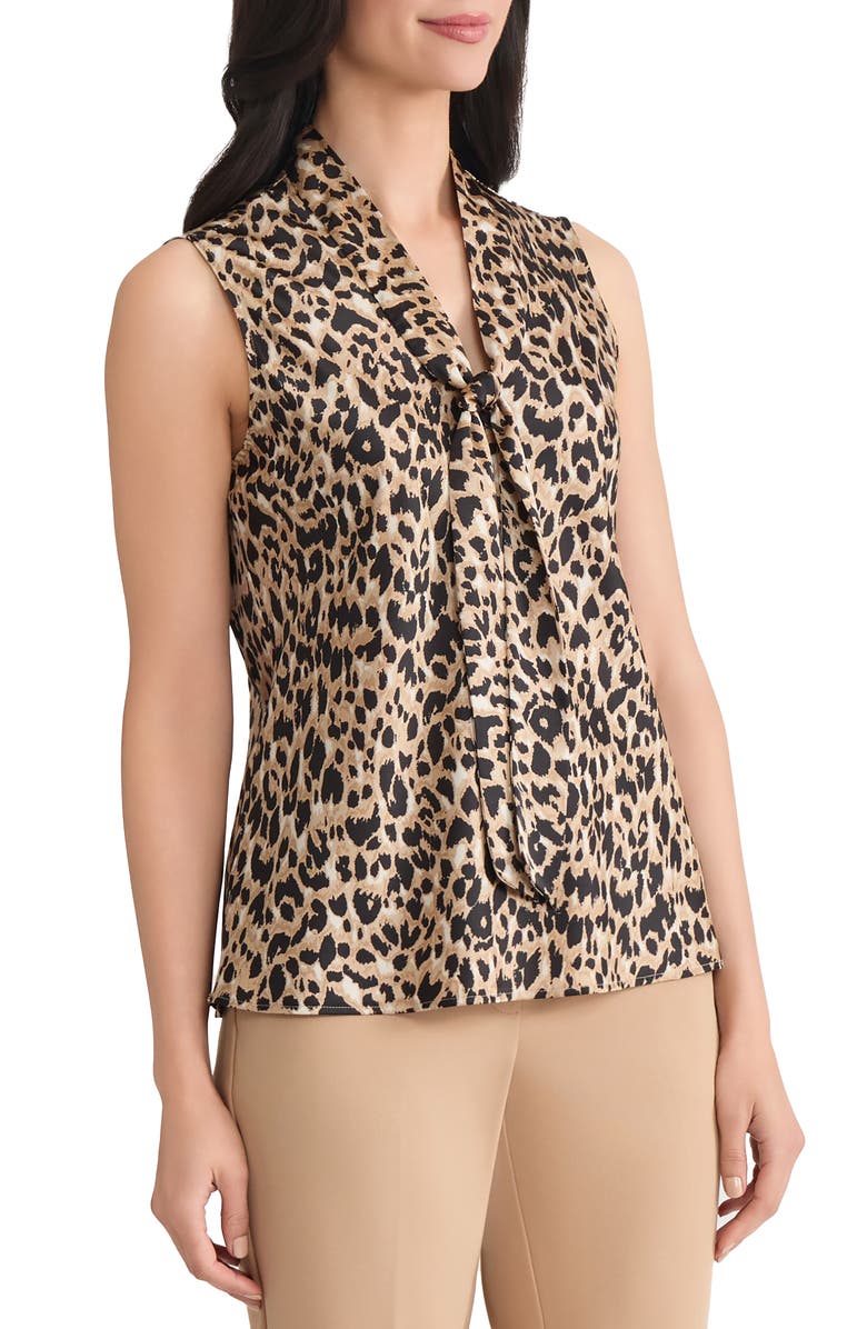 KASPER Tie Neck Sleeveless Top, Alternate, color, Soft Sand Multi