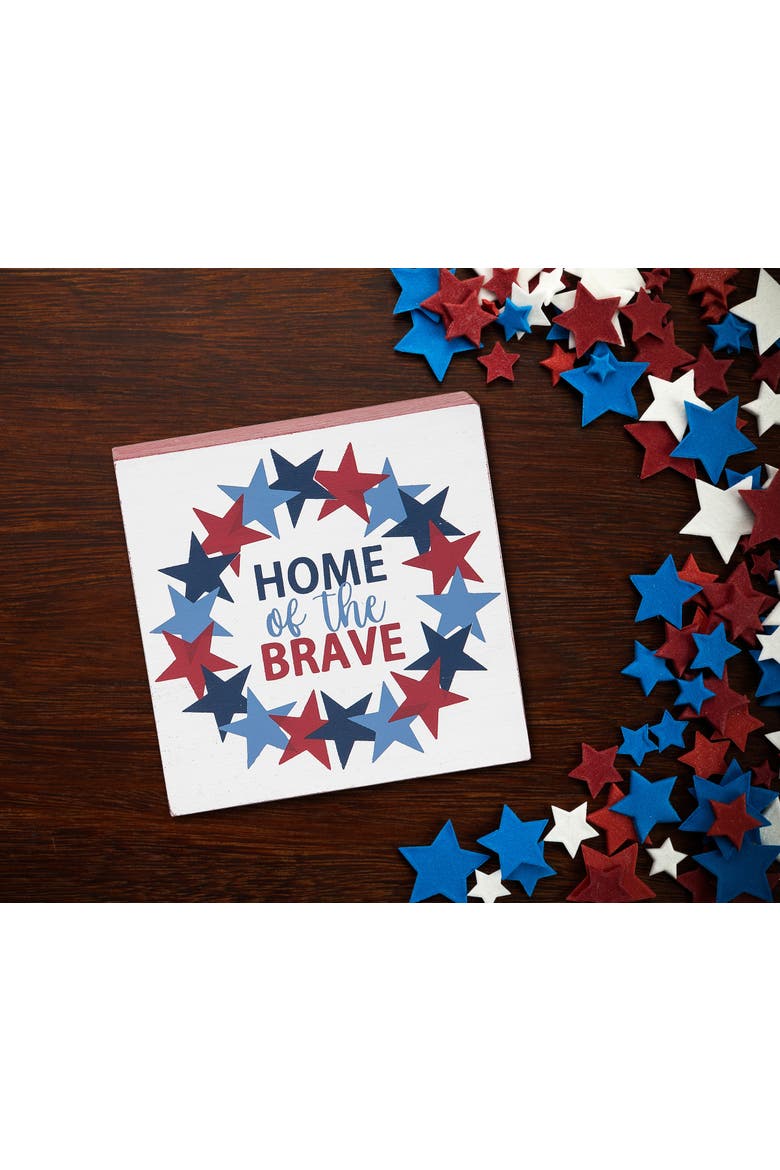 "Home of the Brave" Decorative Shelf Block Figurine 4.75", Alternate, color, White