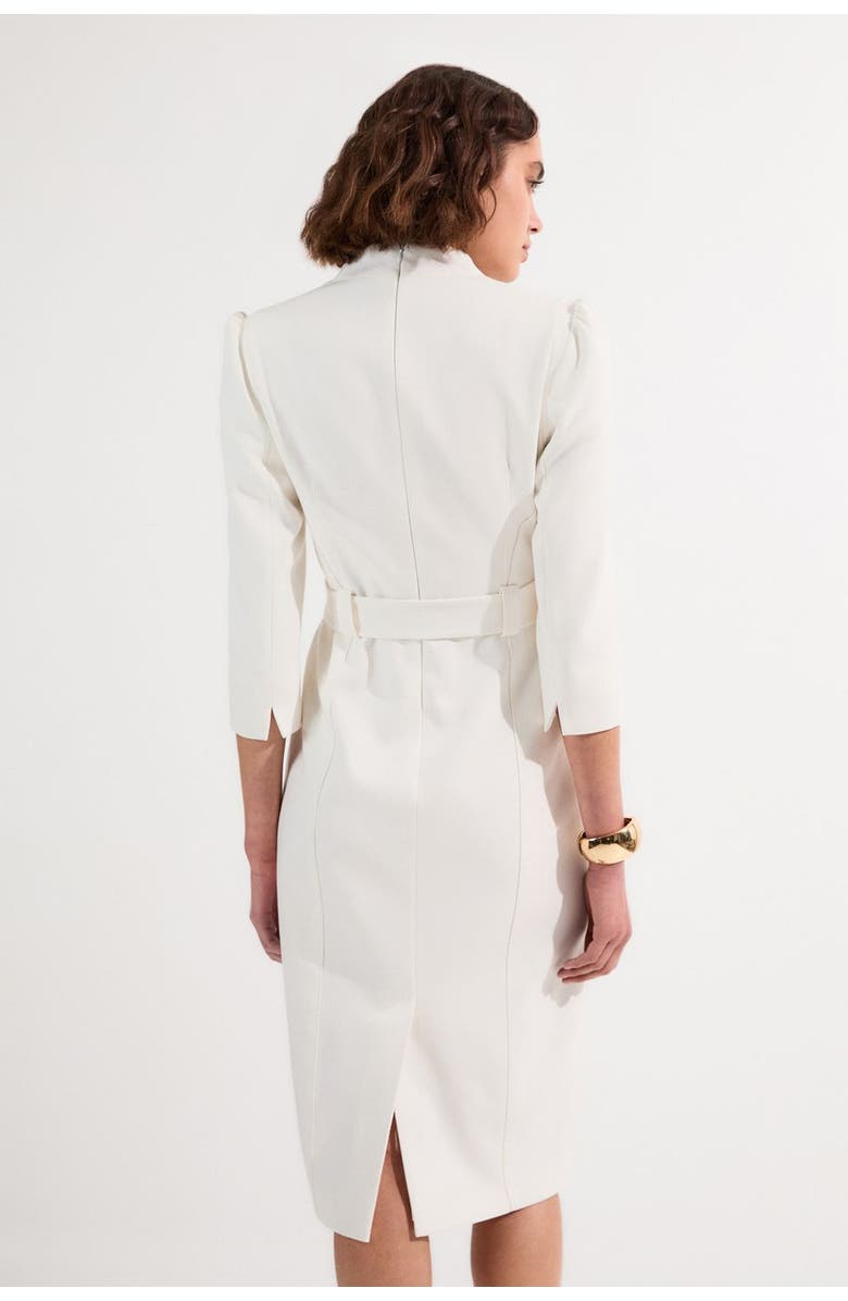 Karen Millen 3/4 Sleeve Belted Midi Dress, Alternate, color, Ivory