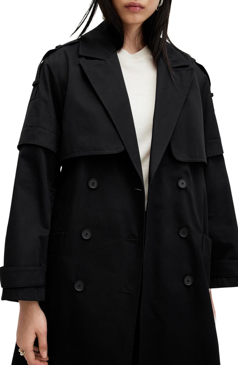 AllSaints Clyde Double Breasted Trench Coat, Alternate, color, Black