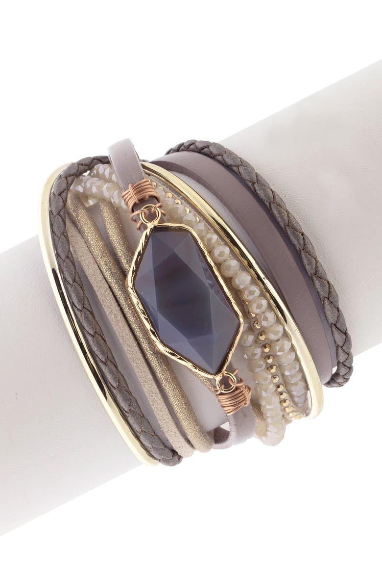 Endless Dream Beaded Multistrand Leather Wrap Bracelet, Alternate, color, TAUPE