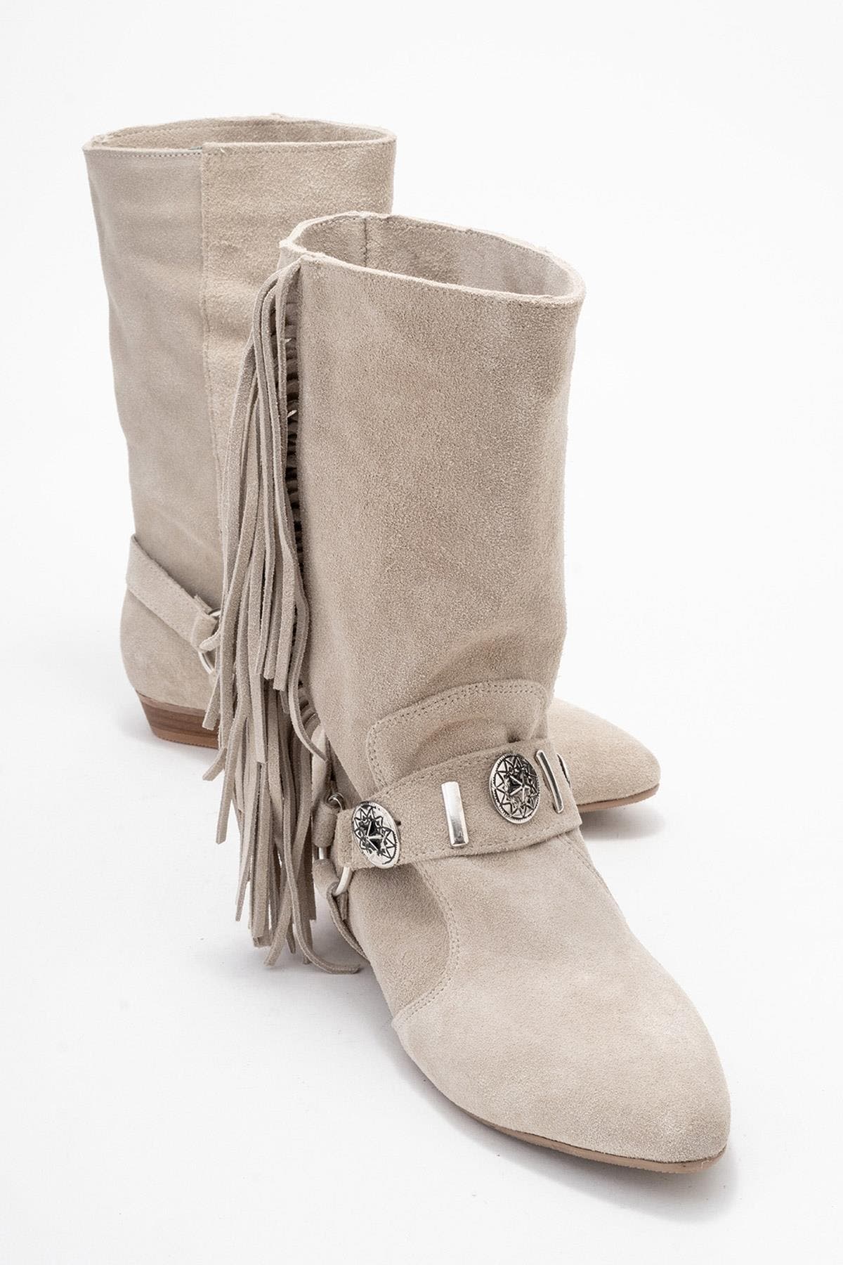 Selora Leather Buckle Western Boot, Alternate, color, Beige Suede Leather