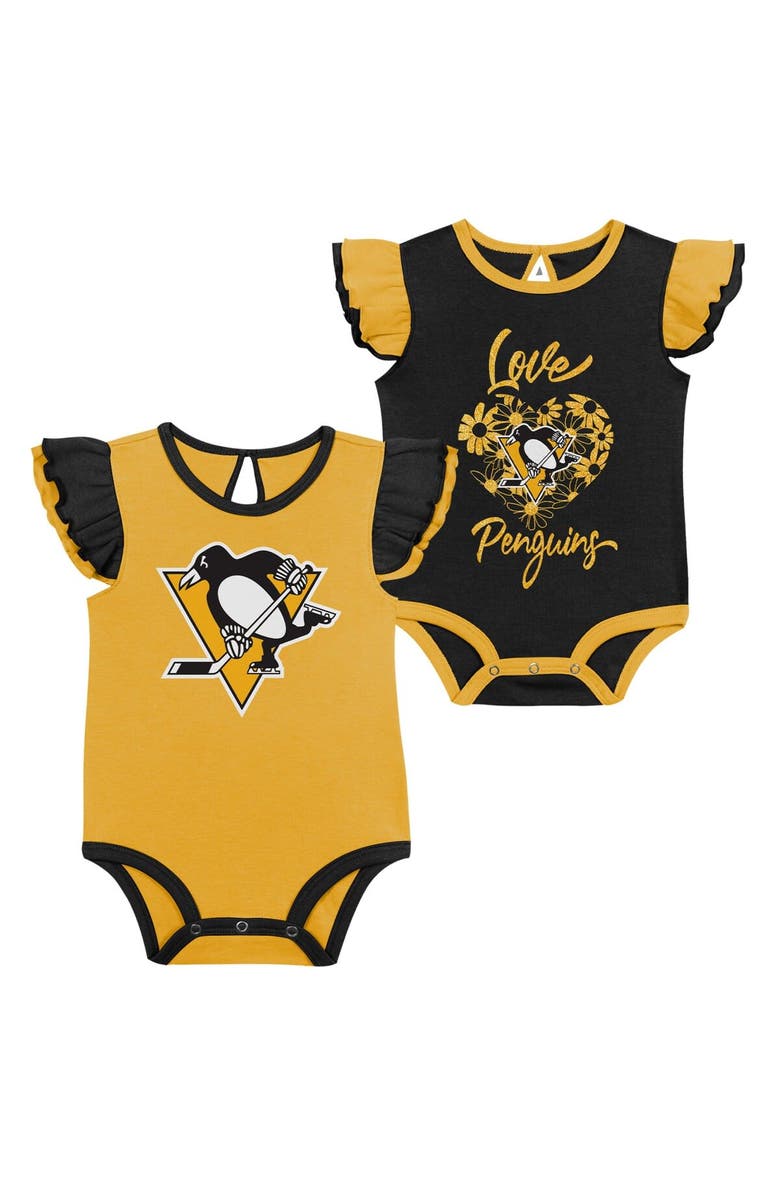Outerstuff Girls Infant Black/Gold Pittsburgh Penguins Two-Pack Training Bodysuit Set, Main, color, 