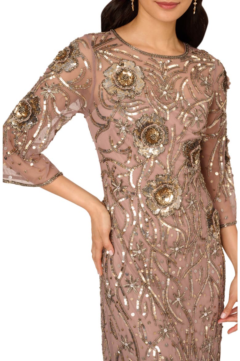 Beaded Mesh Gown, Alternate, color, STONE