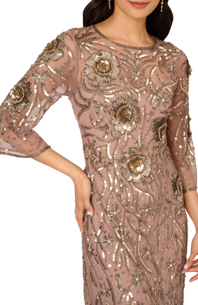 Adrianna Papell Beaded Mesh Gown, Alternate, color,