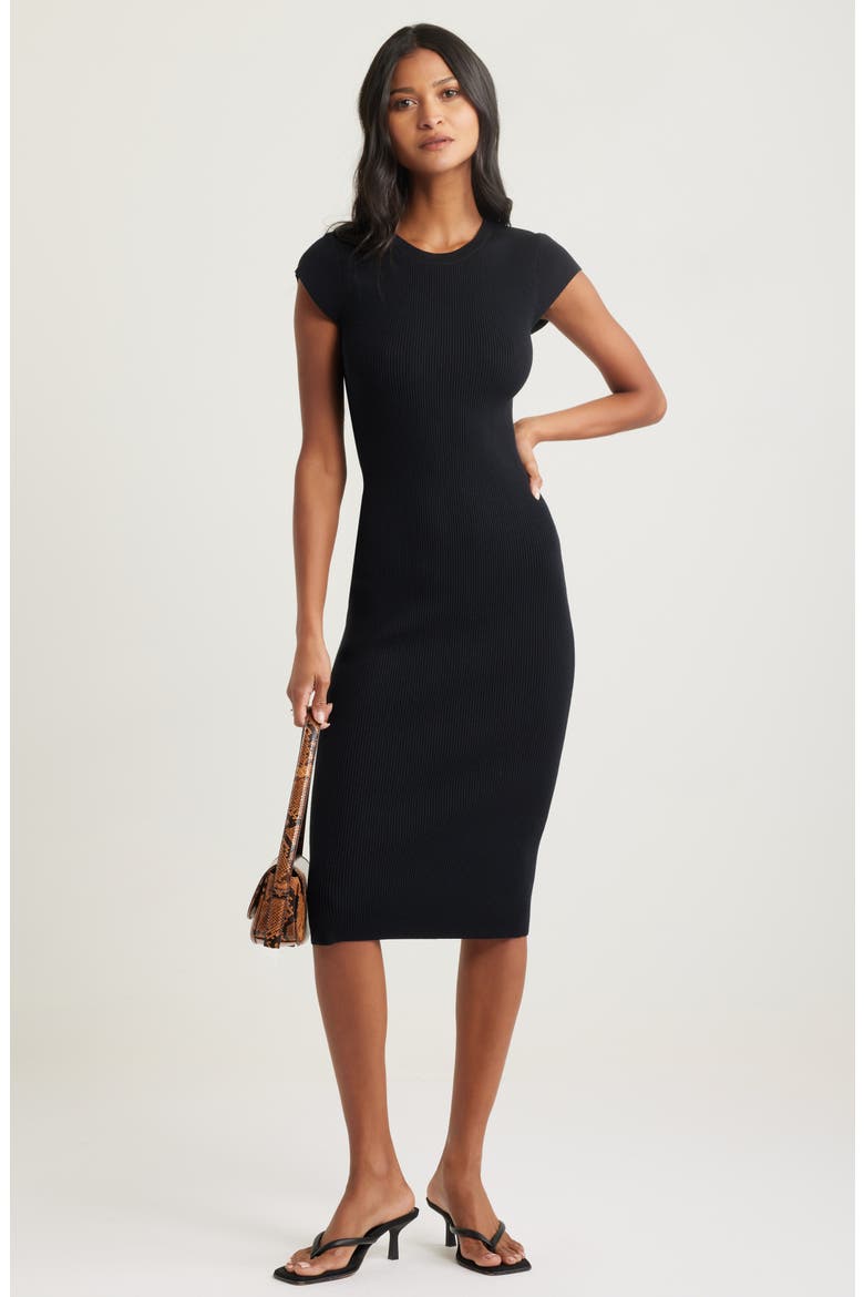 Luxe Rib Cap Sleeve Dress, Main, color, BLACK