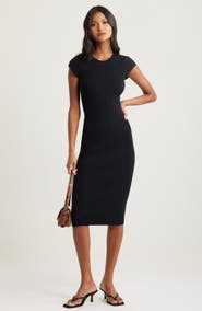 Open Edit Luxe Rib Cap Sleeve Dress