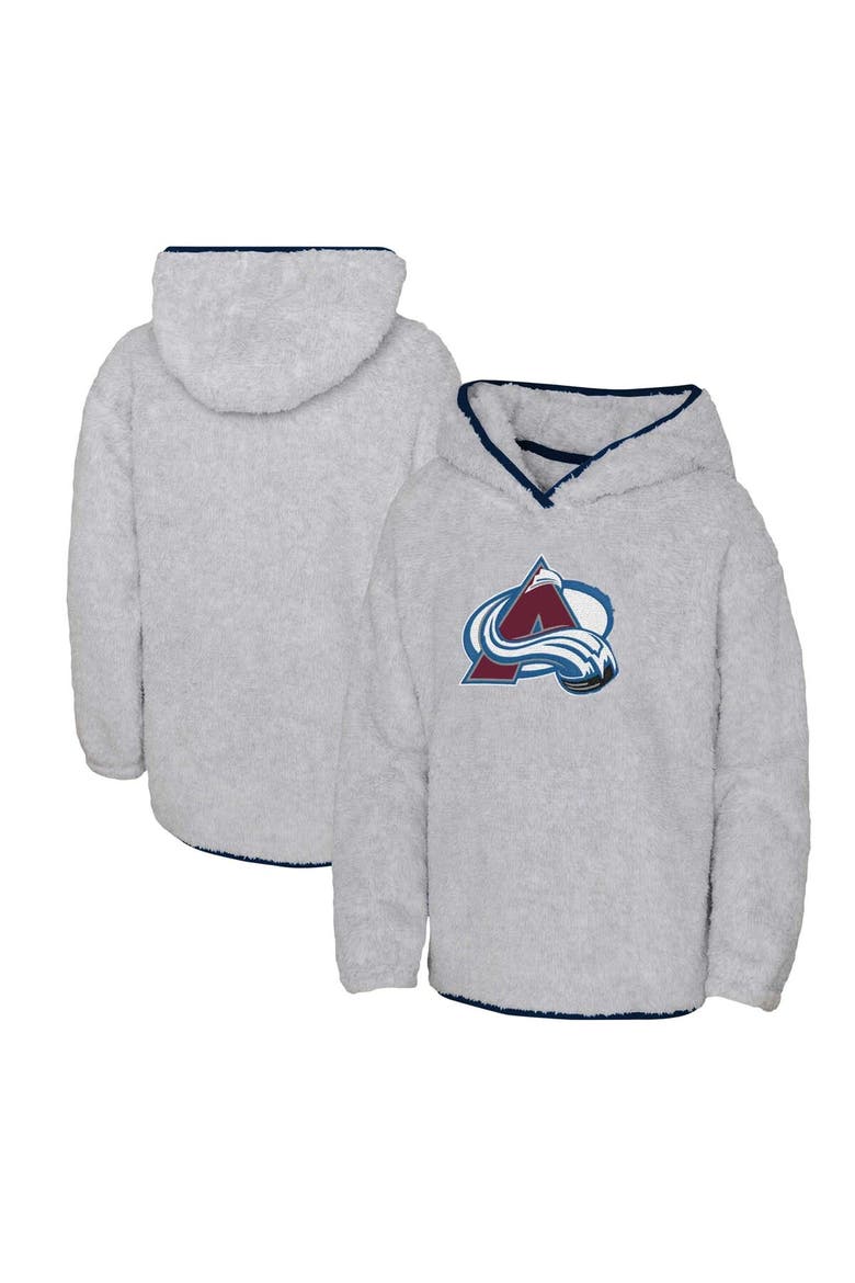 Girls Youth Heather Gray Colorado Avalanche Ultimate Teddy Fleece Pullover Hoodie, Main, color, Heather Gray