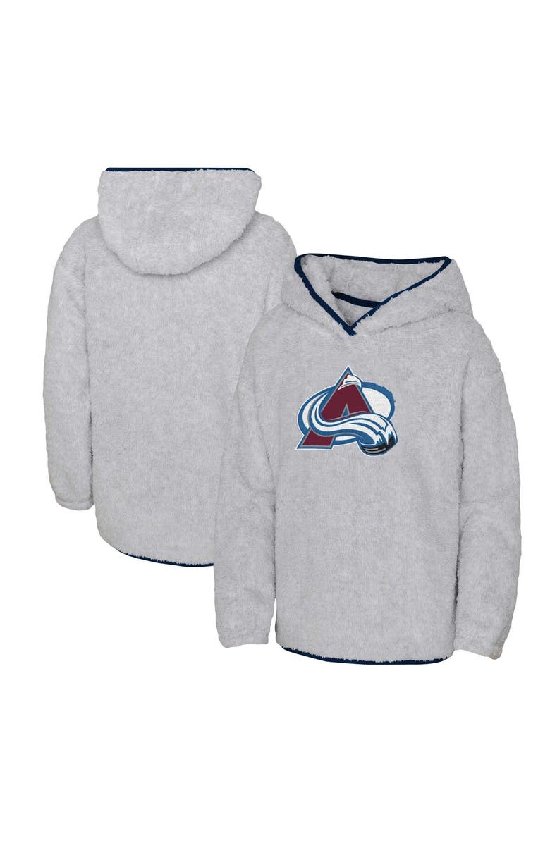 Outerstuff Girls Youth Heather Gray Colorado Avalanche Ultimate Teddy Fleece Pullover Hoodie, Main, color, Heather Gray
