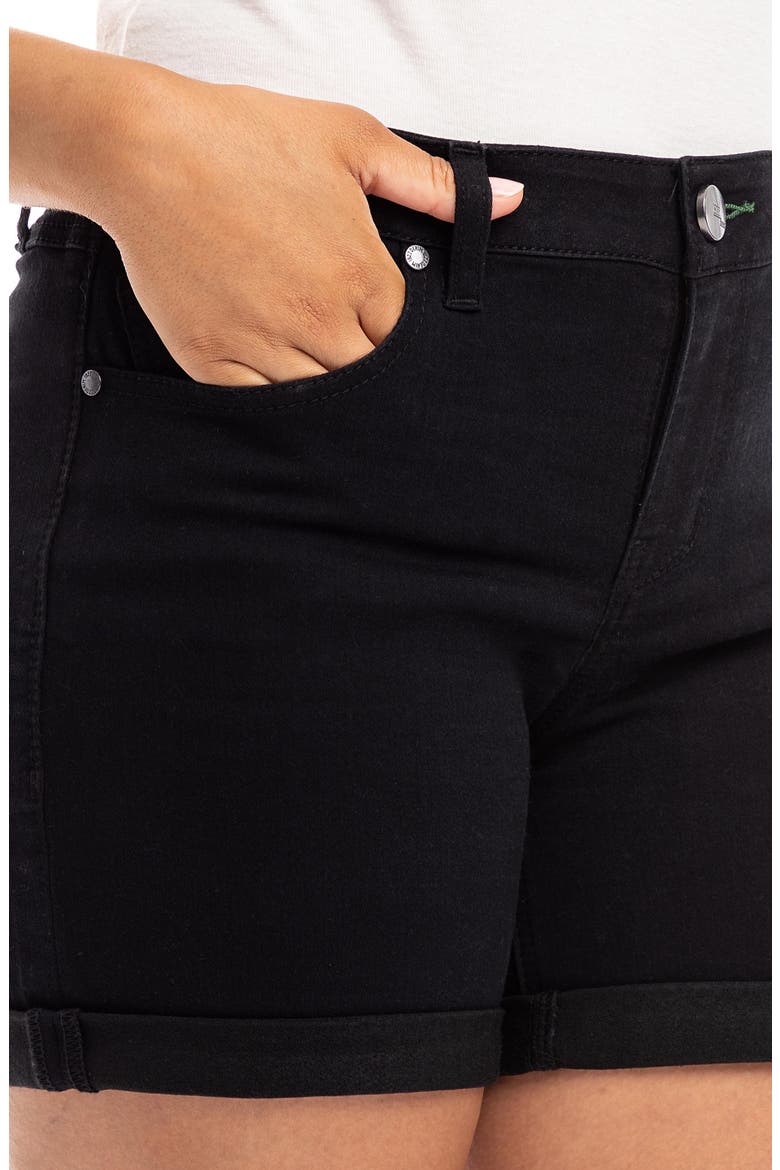 High Waist Cuff Denim Shorts, Alternate, color, BLACK