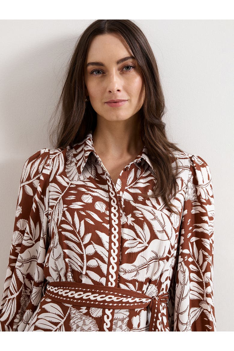 Floral Print Midi Shirt Dress, Alternate, color, Tan