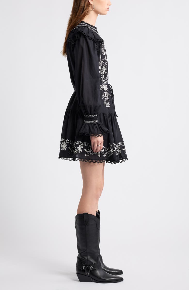 Treasure & Bond Smocked Embroidered Long Sleeve Minidress, Alternate, color, Black-Ivory Embroidered Floral