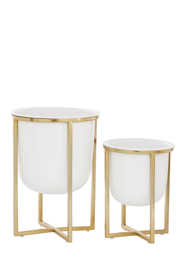White Metal Contemporary Planter with Removable Stand - Set of 2, Alternate, color, WHITE