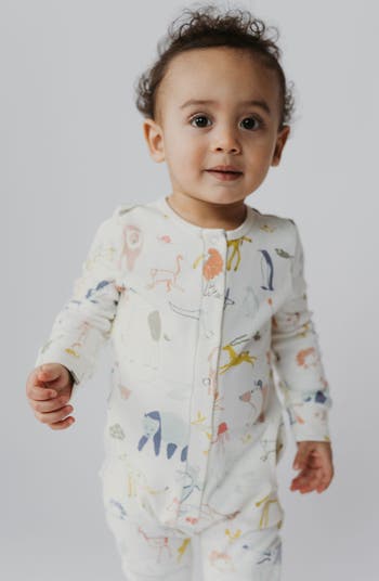 Print Long Sleeve Organic Cotton Placket Romper