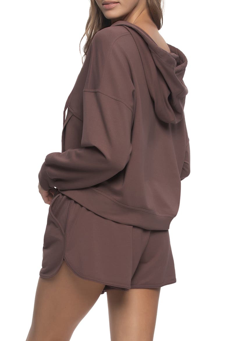 Kimora Relaxed Fit Cotton Blend Terry Hoodie & Shorts Pajamas, Alternate, color, DEEP TAUPE